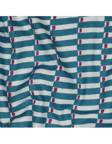 Tissu coton indien block print Indra - Bleu pétrole