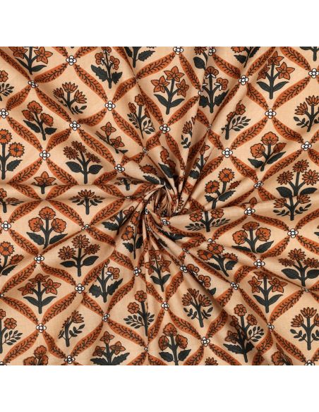 Tissu coton indien block print Solenne - Cuivre