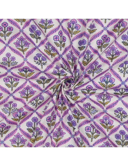 Tissu coton indien block print Solenne - Rose