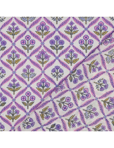 Tissu coton indien block print Solenne - Rose