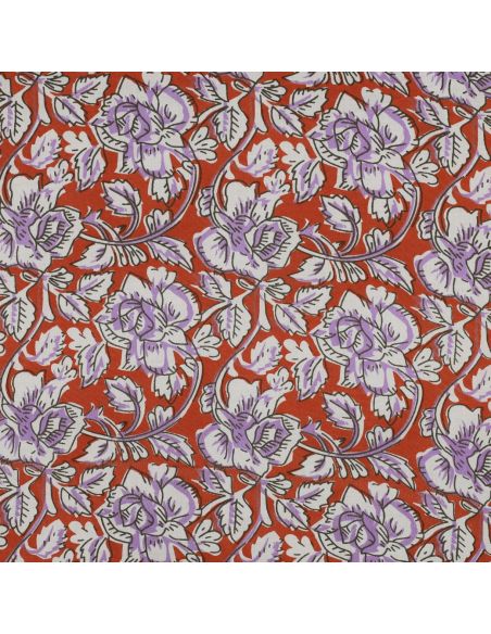 Tissu coton indien block print Jasmine - Terracotta