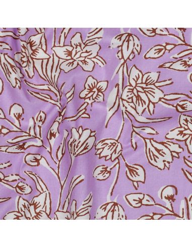 Tissu coton indien block print Kirine - Lilas