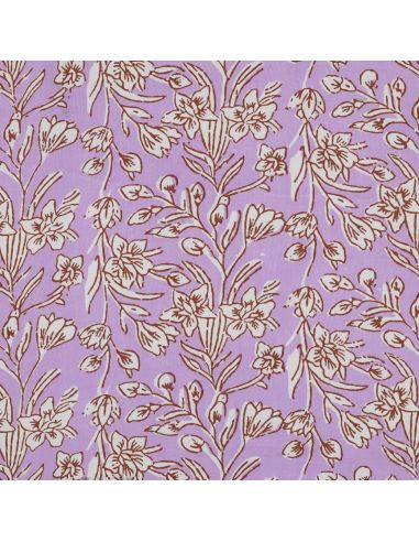 Tissu coton indien block print Kirine - Lilas