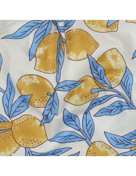 Tissu coton indien block print Citrons - Feuilles bleues