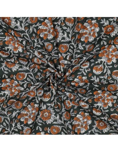 Tissu coton indien block print Myrène - Vert