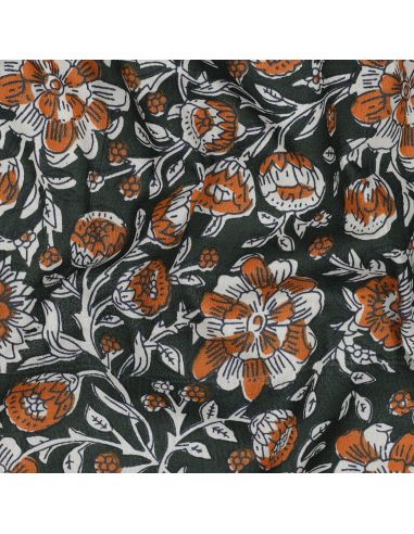 Tissu coton indien block print Myrène - Vert