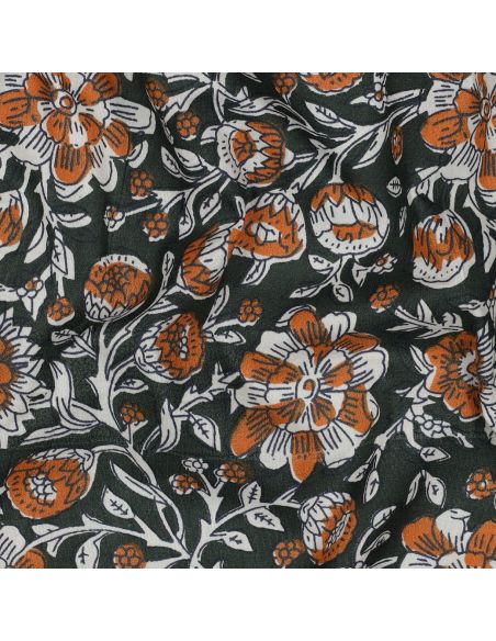 Tissu coton indien block print Myrène - Vert