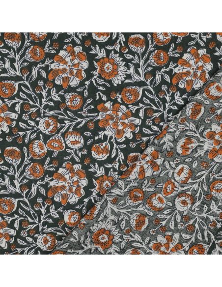 Tissu coton indien block print Myrène - Vert