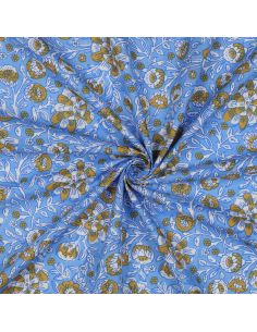 Tissu coton indien block print Myrène - Bleu