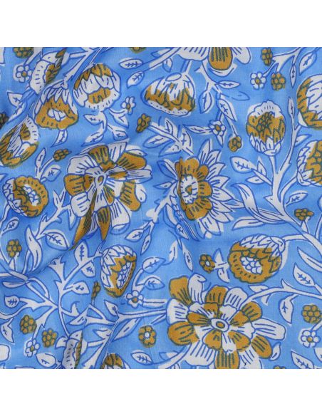 Tissu coton indien block print Myrène - Bleu