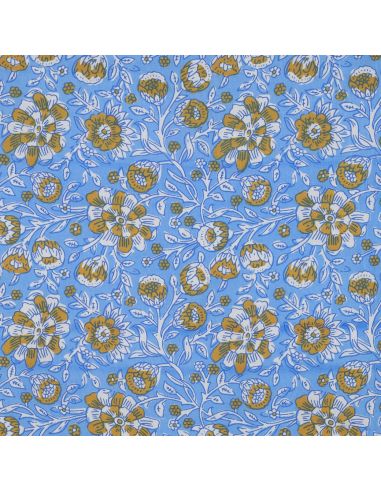 Tissu coton indien block print Myrène - Bleu