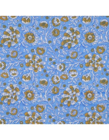 Tissu coton indien block print Myrène - Bleu