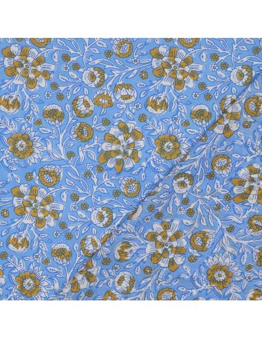 Tissu coton indien block print Myrène - Bleu