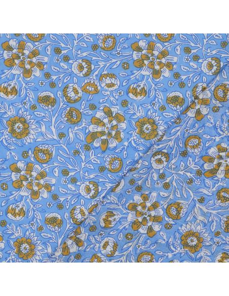 Tissu coton indien block print Myrène - Bleu
