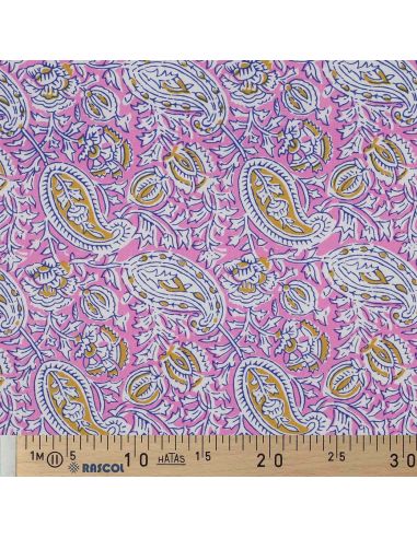 Tissu coton indien block print Nalini - Rose