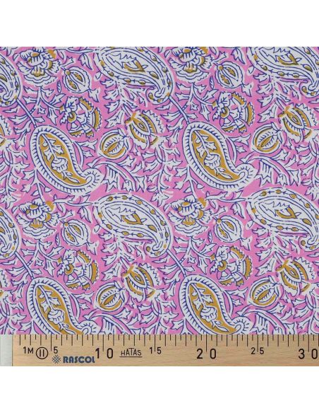 Tissu coton indien block print Nalini - Rose