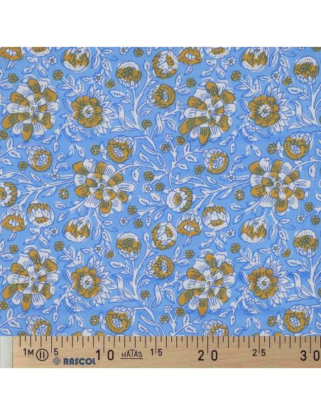 Tissu coton indien block print Myrène - Bleu