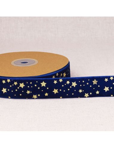 Ruban velours étoiles de noël - Bleu