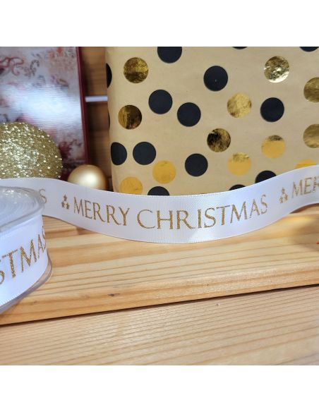 Ruban Merry Christmas - Blanc