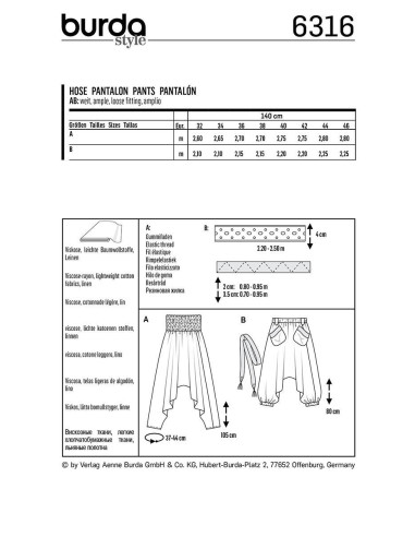 Patron de pantalon - Burda 6316