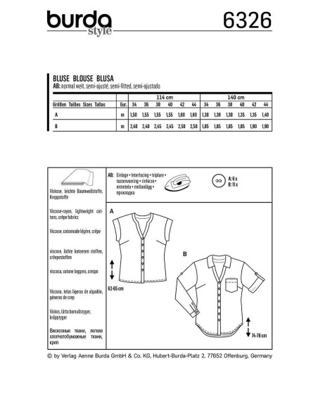 Patron de blouse - Burda 6326