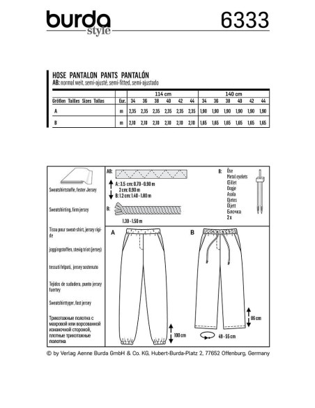 Patron de pantalon - Burda 6333