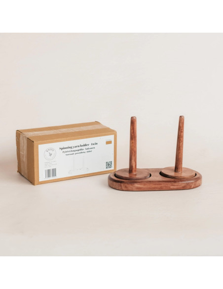 Support rotatif double en bois pour pelotes de laine