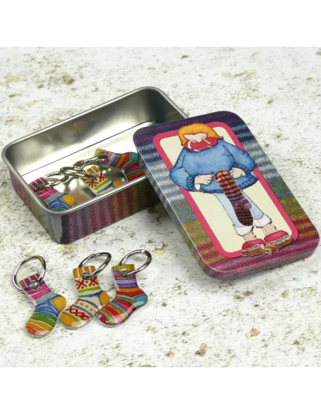 Set de 6 anneaux marqueurs de maille - Tricoteuse et chaussette