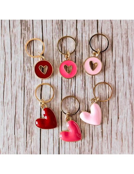 Lot de 6 anneaux marqueurs de maille - Grands coeurs
