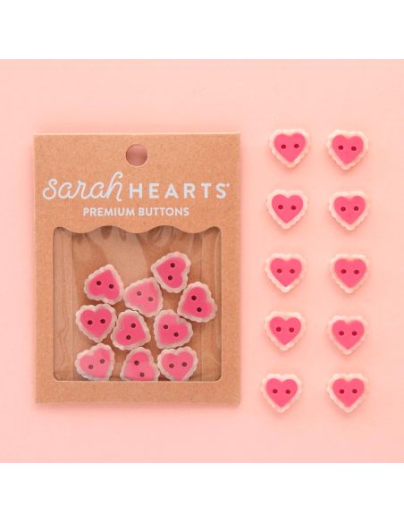 Boutons petits coeurs 2 trous - Rose 15 mm
