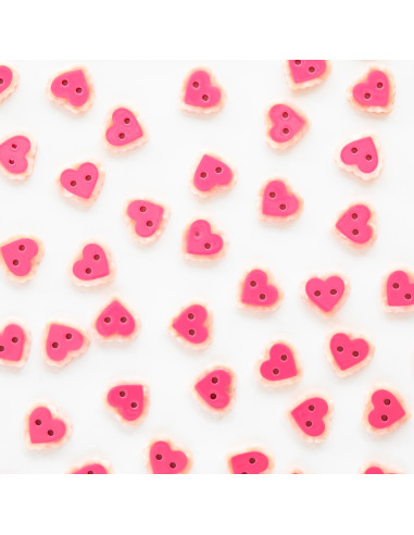 Boutons petits coeurs 2 trous - Rose 15 mm