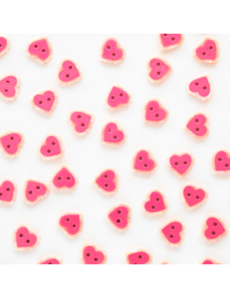 Boutons petits coeurs 2 trous - Rose 15 mm