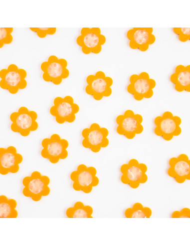 Boutons marguerites 4 trous - Jaune 27 mm