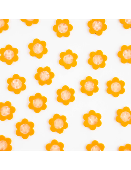 Boutons marguerites 4 trous - Jaune 27 mm