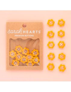 Boutons marguerites 4 trous - Jaune 16 mm