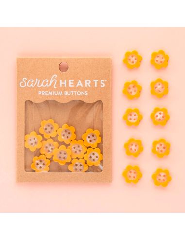 Boutons marguerites 4 trous - Jaune 16 mm
