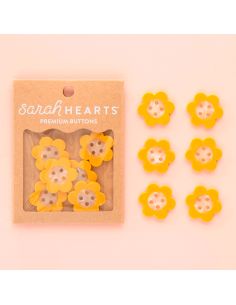 Boutons marguerites 4 trous - Jaune 27 mm