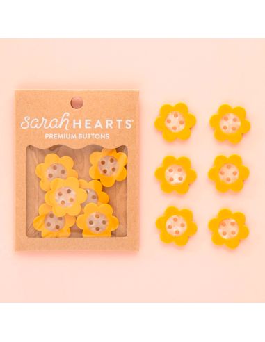 Boutons marguerites 4 trous - Jaune 27 mm