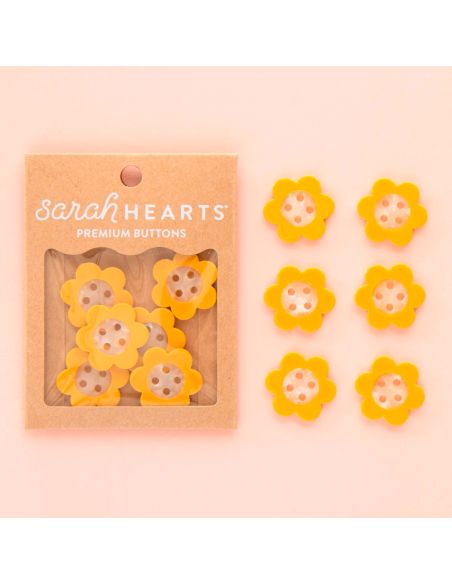 Boutons marguerites 4 trous - Jaune 27 mm