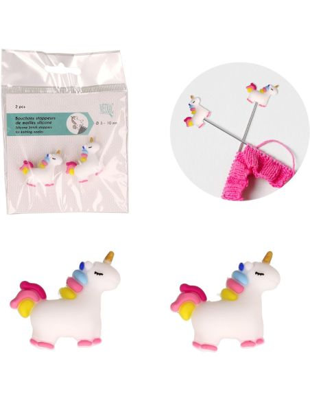 Bouchons stoppeurs de mailles pour aiguilles à tricoter - Licorne