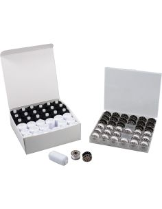 Kit fils à coudre & canettes métal plates – 72 pièces – noir & blanc 2