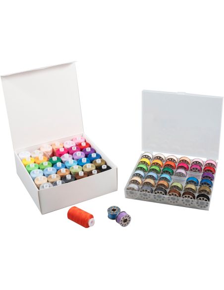 Kit fils à coudre & canettes métal plates – 72 pièces – couleurs assorties