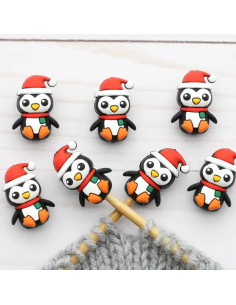 Bouchons stoppeurs de mailles pour aiguilles à tricoter - Pingouins de noël 2