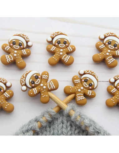 Bouchons stoppeurs de mailles pour aiguilles à tricoter - Biscuit pain d'épices