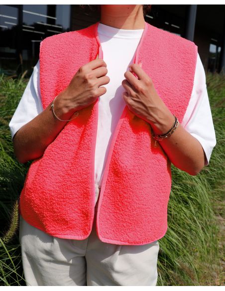 Tissu polaire Teddy double face - Rose fluo