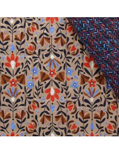 Tissu coton matelassé Lafleur - Beige et bleu
