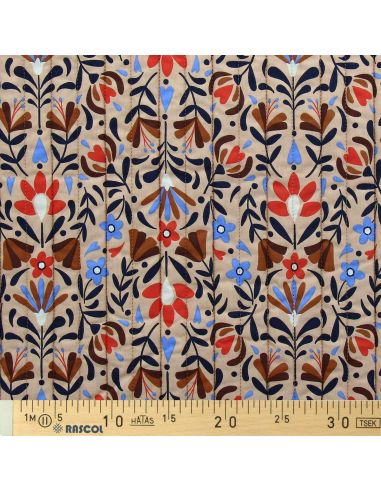 Tissu coton matelassé Lafleur - Beige et bleu