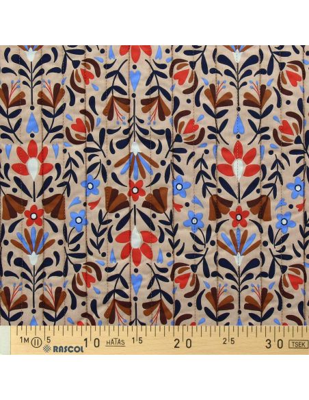 Tissu coton matelassé Lafleur - Beige et bleu
