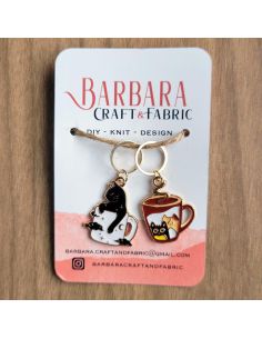 Lot de 2 anneaux marqueurs de maille - Chat et mug