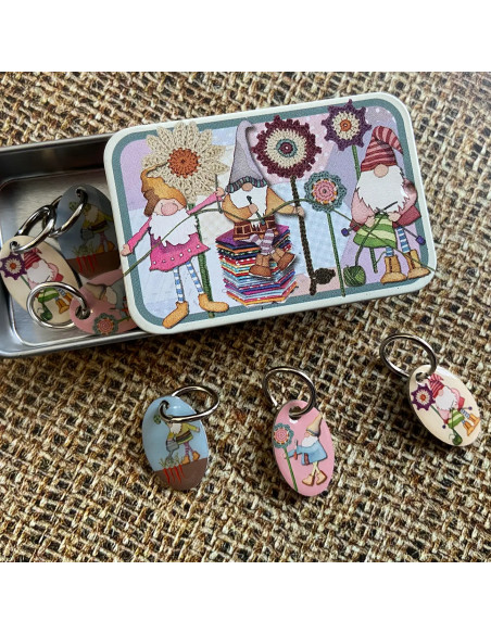 Set de 6 anneaux marqueurs de maille - Gnome et fleur